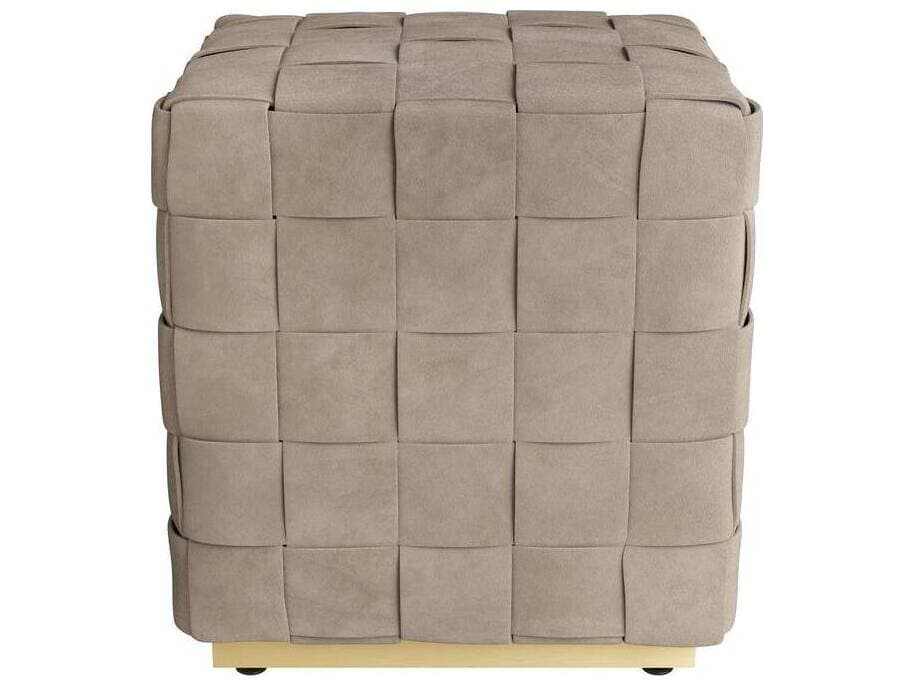 Arteriors Home Lakewood Dove Antique Brass Beige Suede Upholstered Ottoman