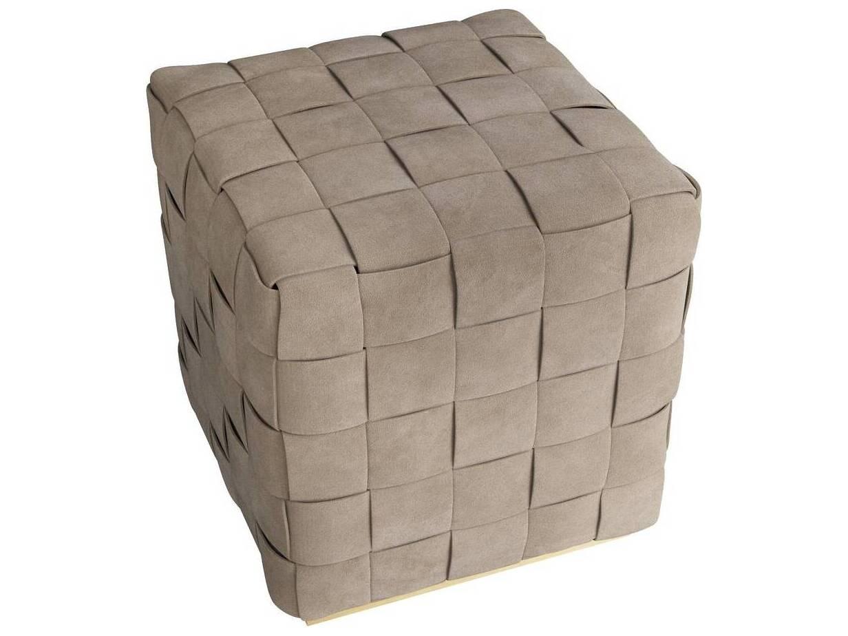 Arteriors Home Lakewood Dove Antique Brass Beige Suede Upholstered Ottoman