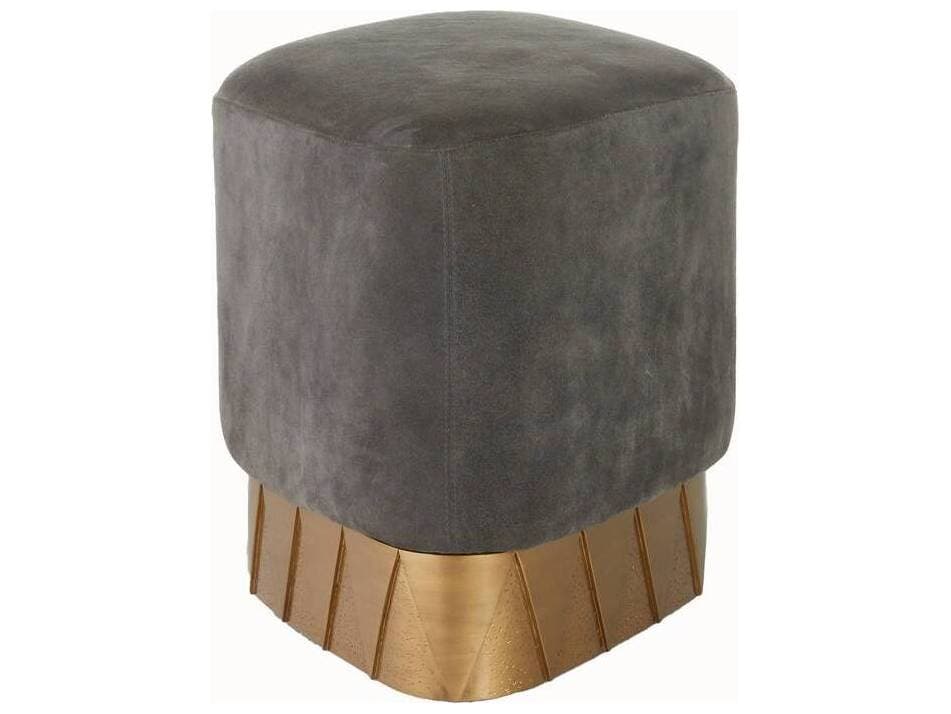 Arteriors Home Slate Grey Antique Brass Suede Upholstered Duvall Ottoman