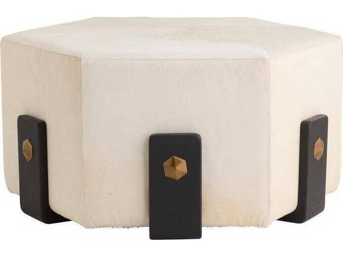 Arteriors Home Ivonne White Ebony Antique Brass Black Leather Ottoman