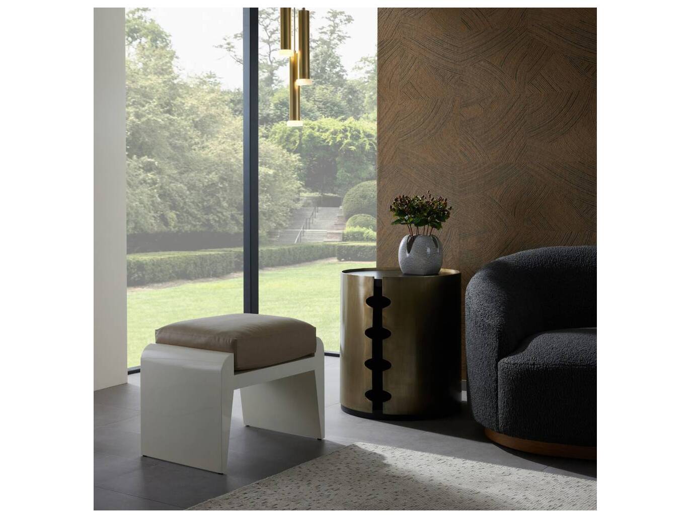 Arteriors Home Alanna Sand Ivory White Upholstered Ottoman