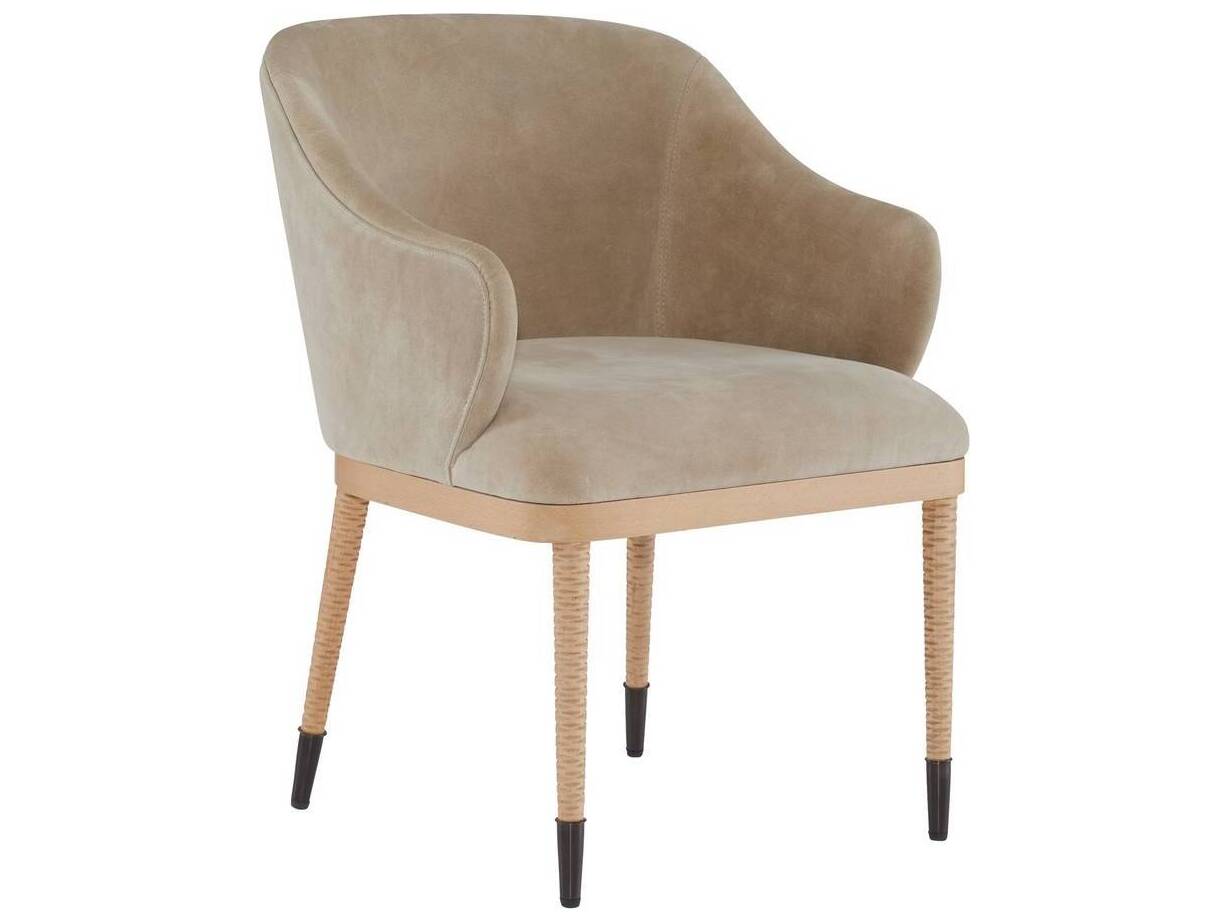 Arteriors Home Hershel Beech Wood Beige Suede Upholstered Arm Dining Chair