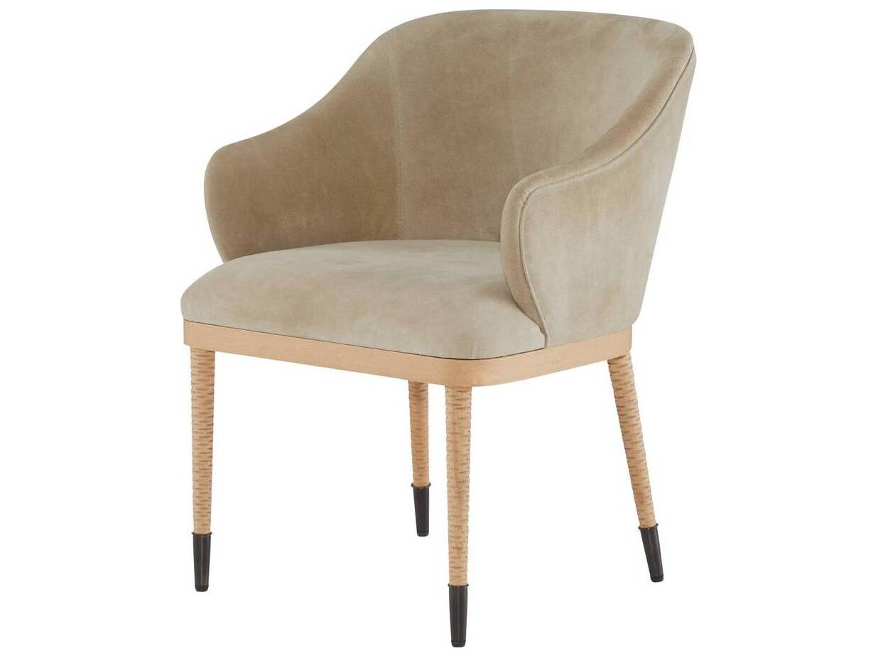 Arteriors Home Hershel Beech Wood Beige Suede Upholstered Arm Dining Chair