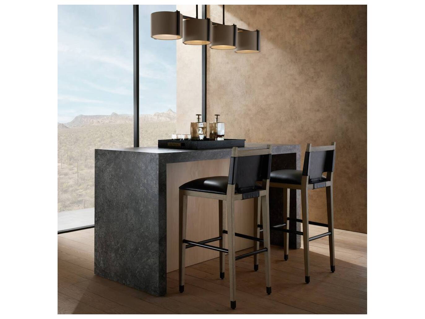 Arteriors Home Burdock Black Smoke Upholstered Beech Wood Bar Stool