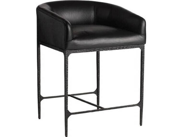 Arteriors Home Osbourne Black Blackened Iron Leather Counter Stool
