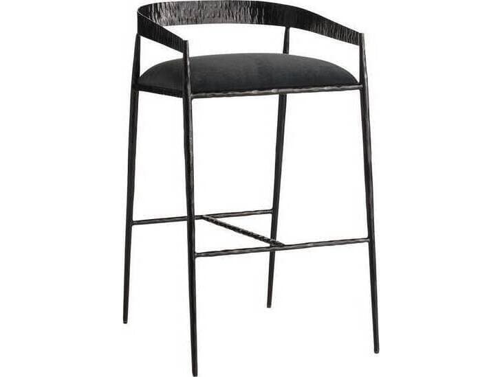 Arteriors Home Ansel Midnight Grey Natural Iron Upholstered Bar Stool