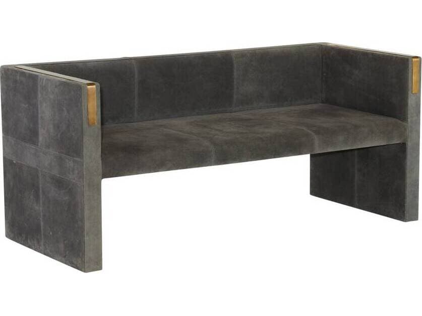 Arteriors Home Donovan Slate Grey Antique Brass Suede Upholstered Sofa