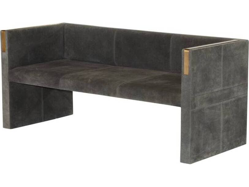 Arteriors Home Donovan Slate Grey Antique Brass Suede Upholstered Sofa