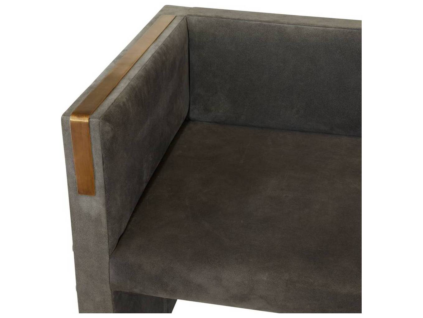 Arteriors Home Donovan Slate Grey Antique Brass Suede Upholstered Sofa
