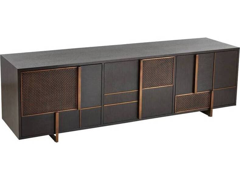 Arteriors Home 74" Walnut Wood Ebony Antique Brass Demi Sideboard