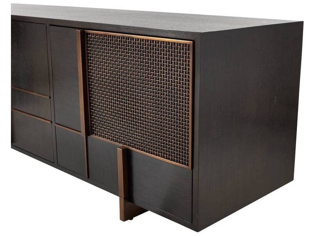 Arteriors Home 74" Walnut Wood Ebony Antique Brass Demi Sideboard