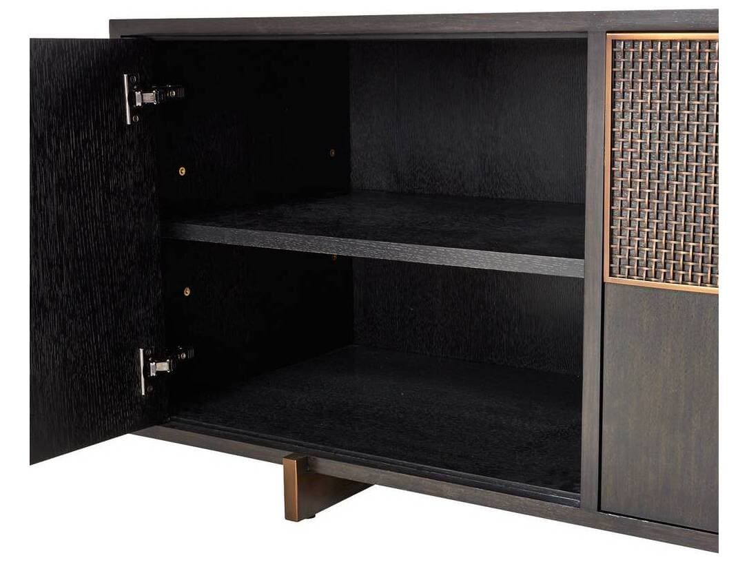 Arteriors Home 74" Walnut Wood Ebony Antique Brass Demi Sideboard