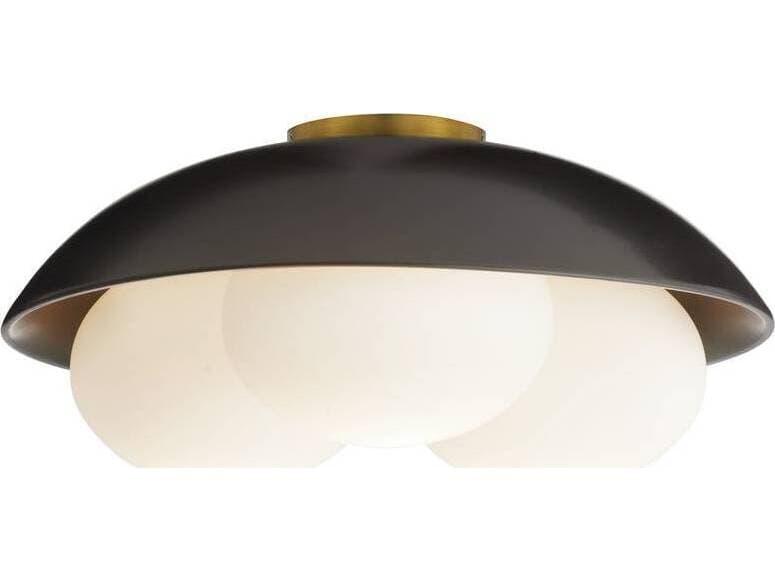 Arteriors Home Glaze 3-Light Matte Black Antique Brass Dome Globe Flush Mount