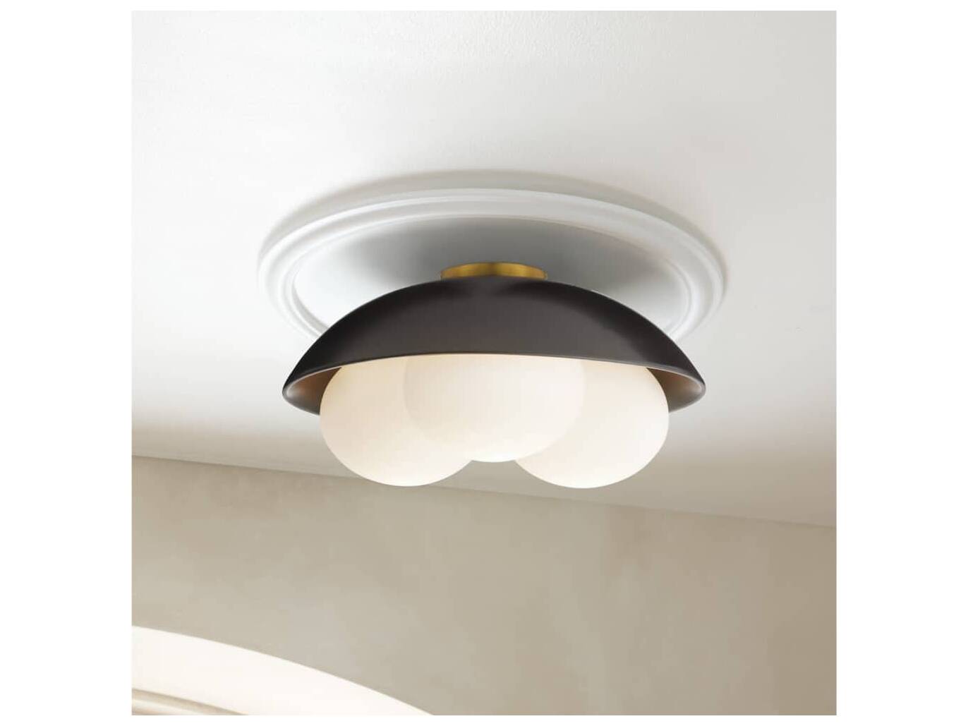 Arteriors Home Glaze 3-Light Matte Black Antique Brass Dome Globe Flush Mount