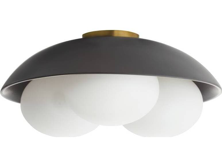 Arteriors Home Glaze 3-Light Matte Black Antique Brass Dome Globe Flush Mount