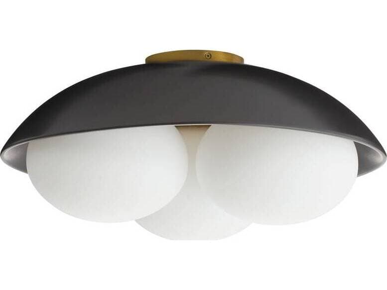Arteriors Home Glaze 3-Light Matte Black Antique Brass Dome Globe Flush Mount