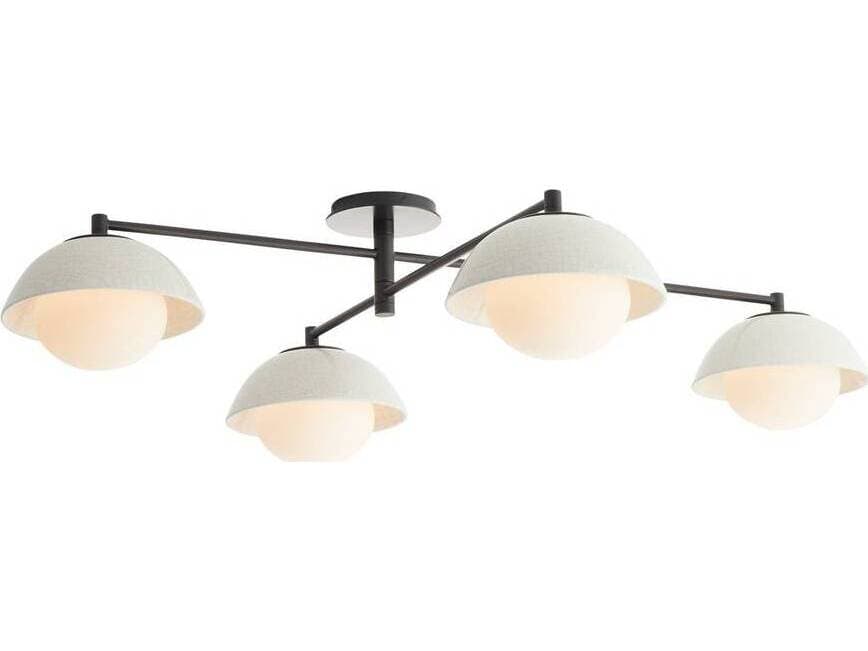 Arteriors Home Glaze 4-Light Ivory Stained Crackle Blackened Steel White Dome Globe Semi Flush Mount