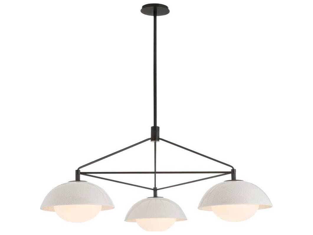 Arteriors Home Glaze 3-Light Ivory Stained Crackle Blackened Steel White Dome Globe Pendant