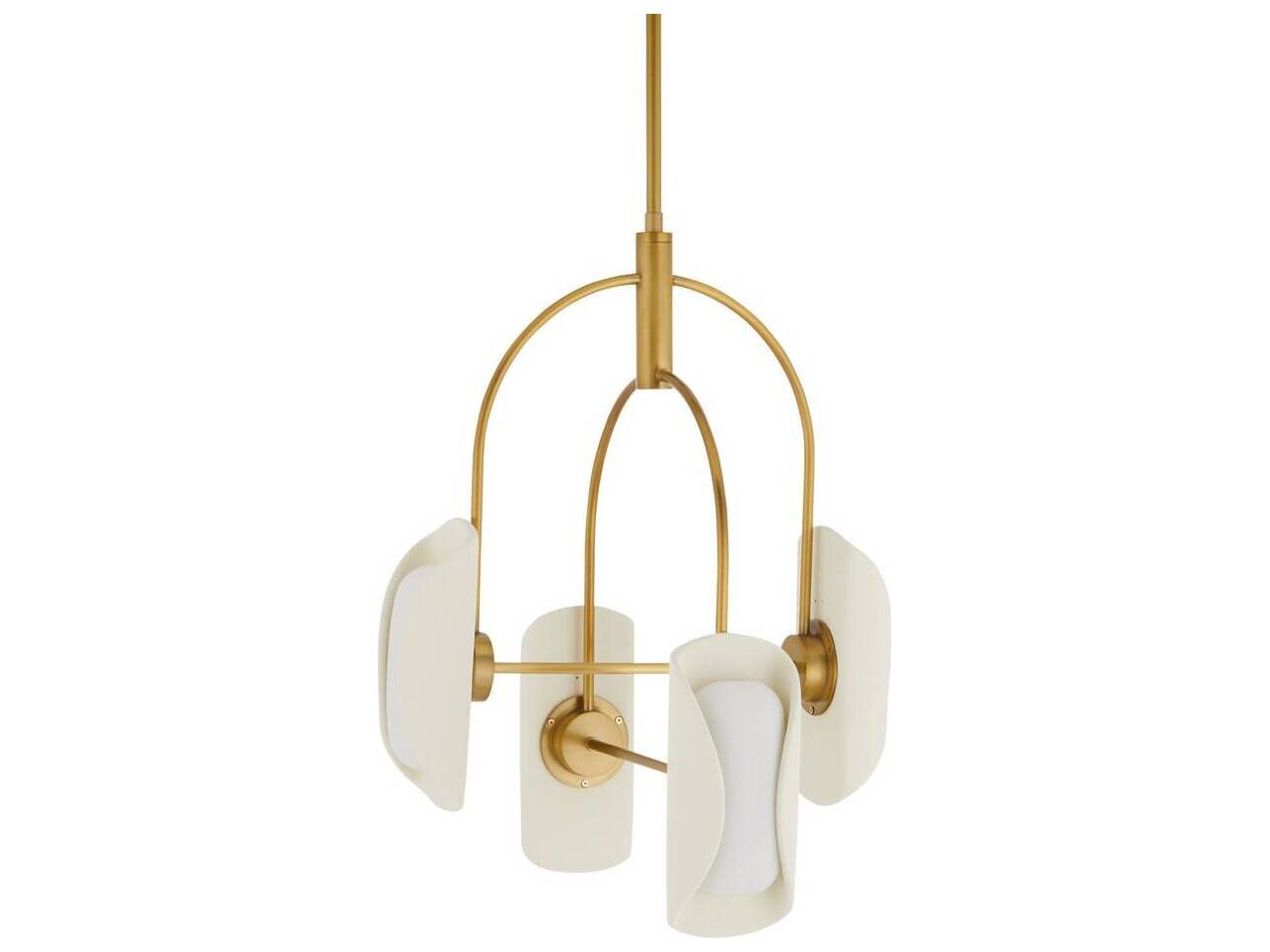 Arteriors Home Roll 4-Light Antique Brass Ivory White Cylinder Chandelier