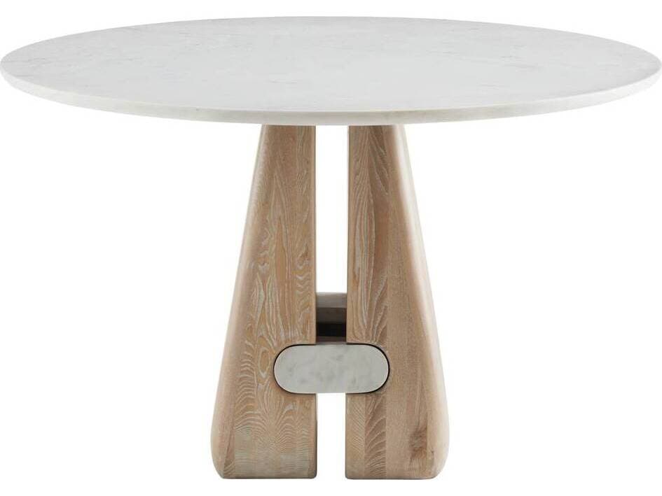 Arteriors Home Melt Round Marble White Cerused Natural Dining Table