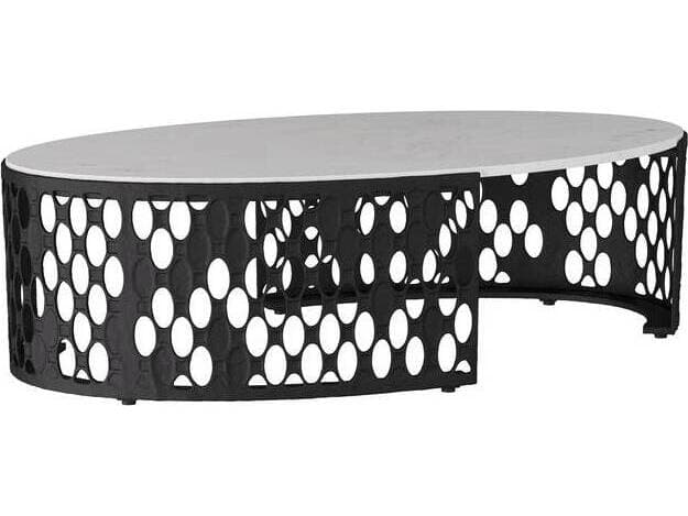 Arteriors Home Oval Marble White Blackened Iron Onze Coffee Table