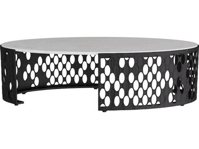 Arteriors Home Oval Marble White Blackened Iron Onze Coffee Table