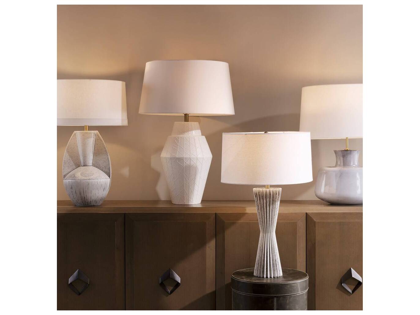 Arteriors Home Vayla Ice Reactive Antique Brass White Buffet Lamp