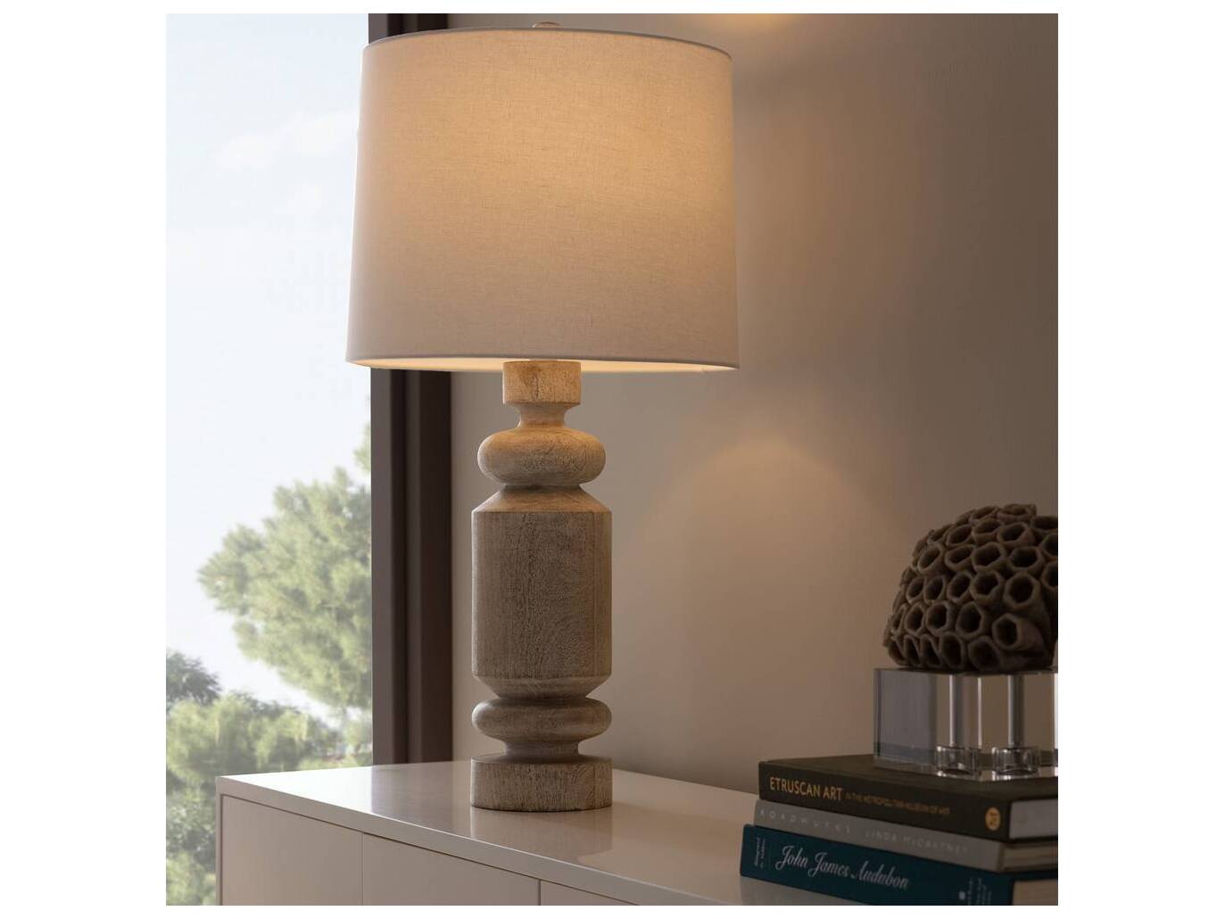 Arteriors Home Woodrow Limewash Antique Brass White Buffet Lamp