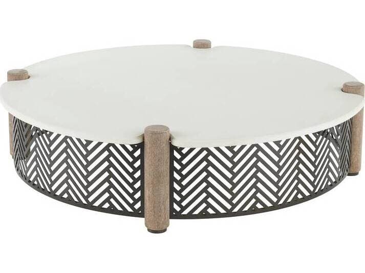 Arteriors Outdoor Emoto White Aged Bronze Concrete Round Coffee Table