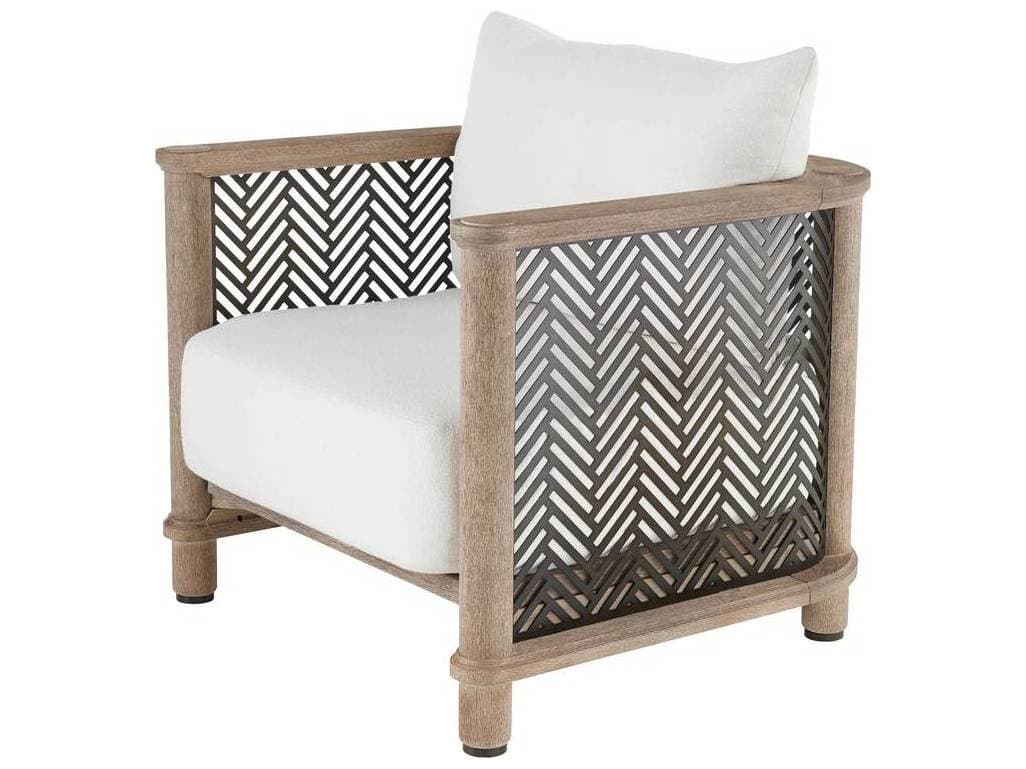 Arteriors Outdoor Emoto Pearl Aged Bronze Teak Cushion Lounge Chair