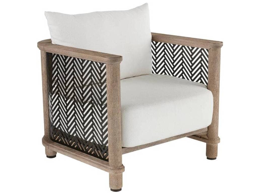 Arteriors Outdoor Emoto Pearl Aged Bronze Teak Cushion Lounge Chair