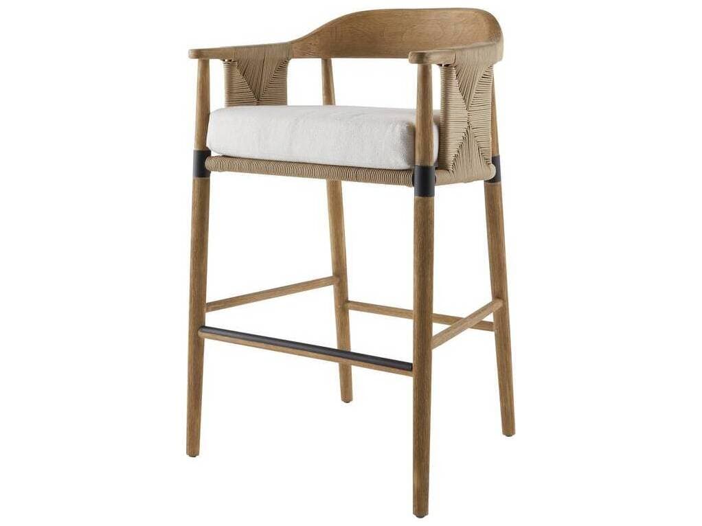 Arteriors Outdoor Estes Pearl Willow Teak Cushion Bar Stool