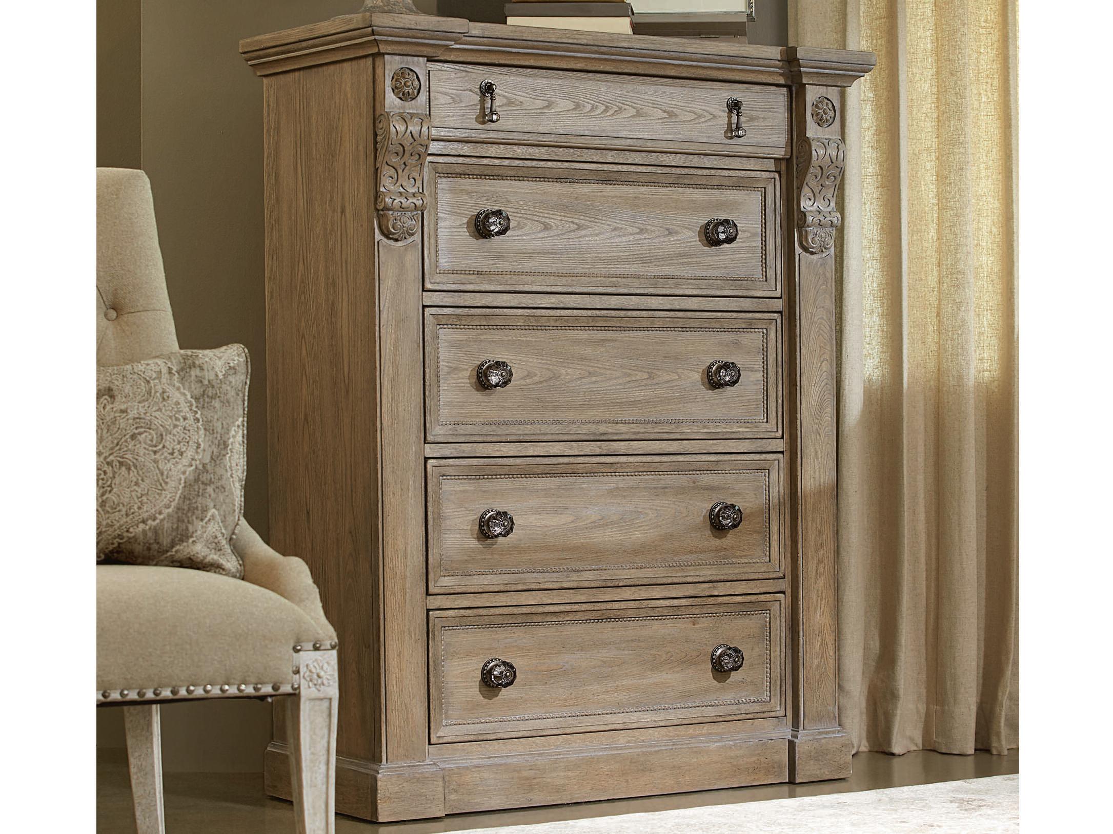 A.R.T. Furniture Arch Salvage 5-Drawers Parch Brown Elm Wood Accent Chest