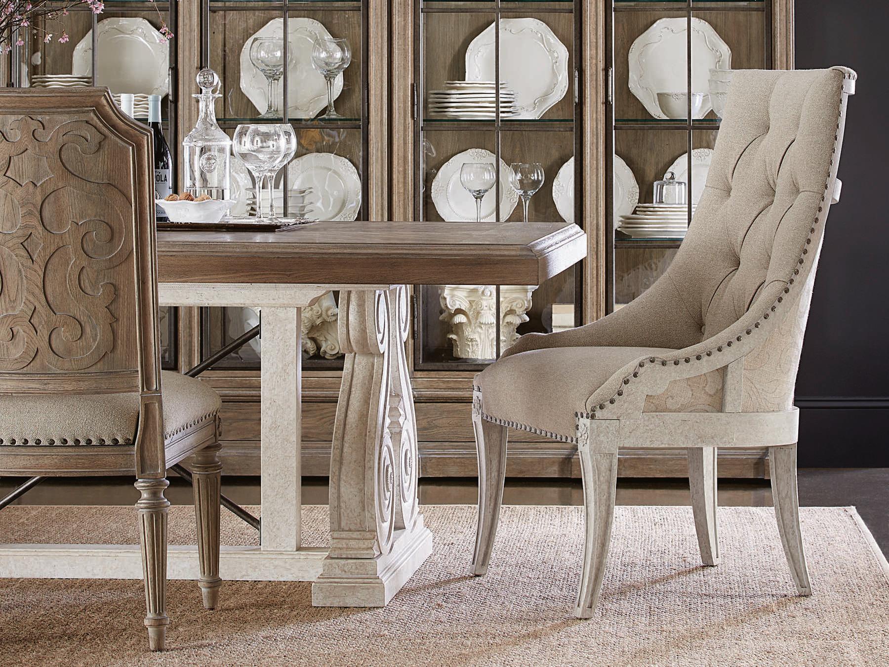 A.R.T. Furniture Arch Salvage Mills Parrawood Beige Upholstered Side Dining Chair Set of 2