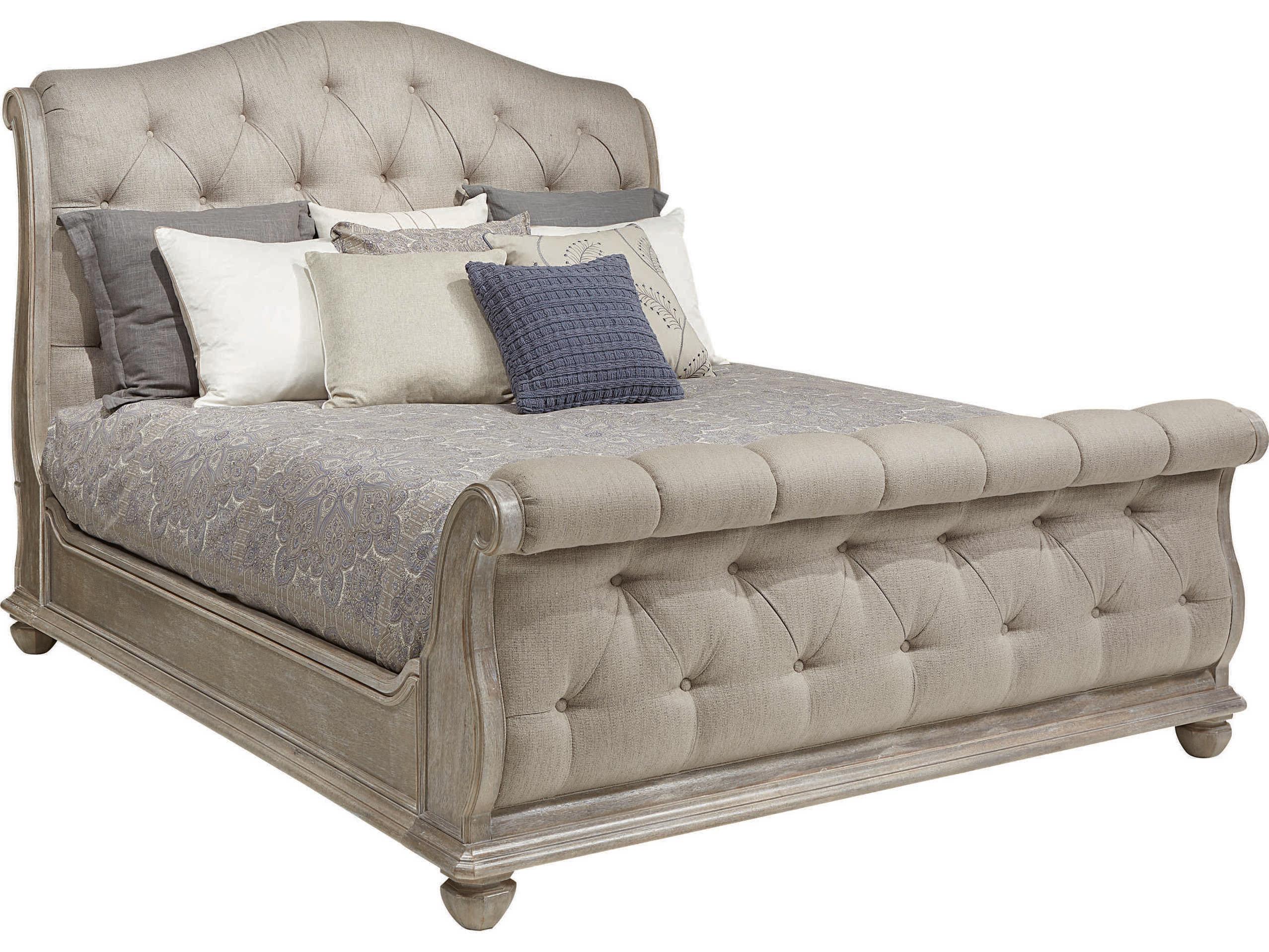 A.R.T. Furniture Summer Creek Shoals Scrubbed Oak Beige Wood Upholstered Queen Sleigh Bed
