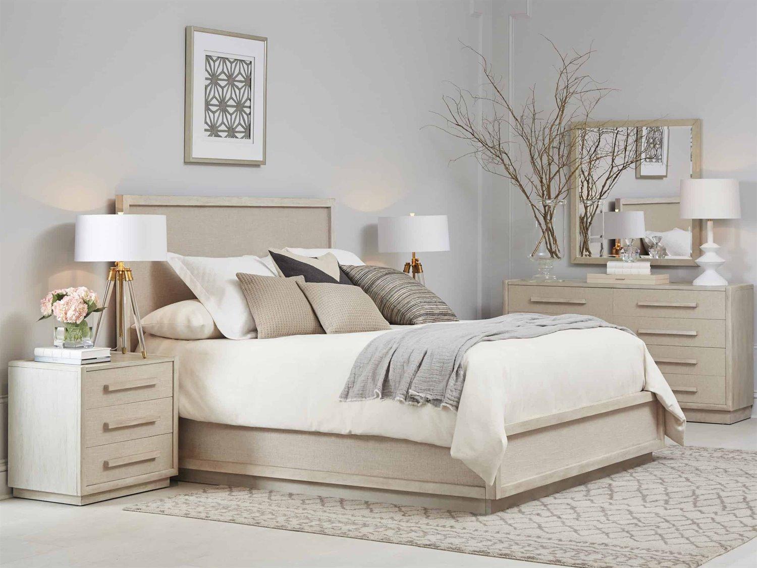 A.R.T. Furniture Cotiere Linen Beige Oak Wood Queen Panel Bed