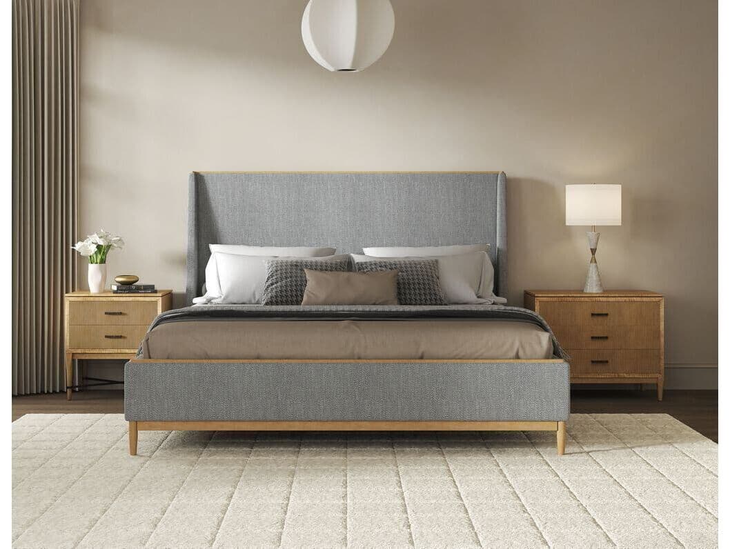 A.R.T. Furniture Loft Gray Natural Maple Poplar Wood Upholstered Queen Panel Bed