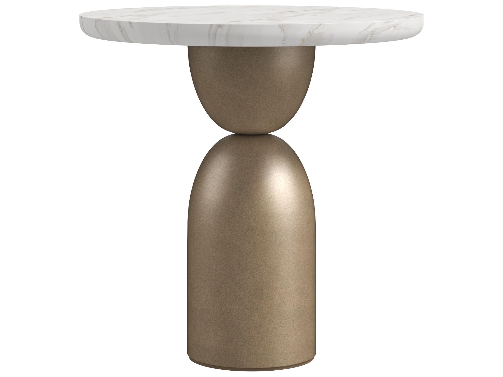 A.R.T. Furniture Verge Round Marble White Bronze Metallic End Table