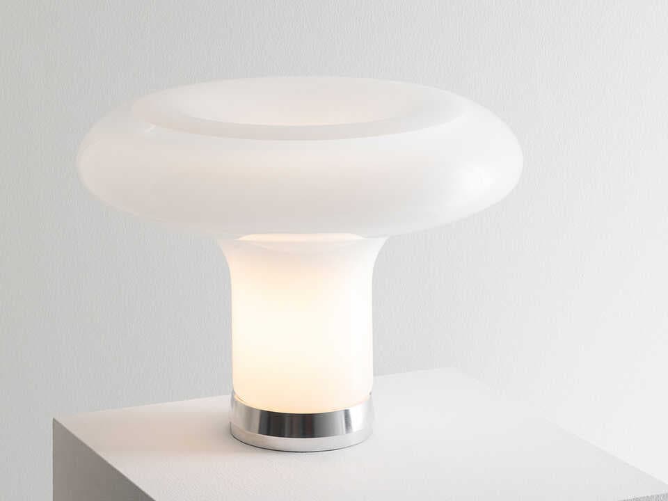 Artemide Lesbo Polished Aluminum White Table Lamp