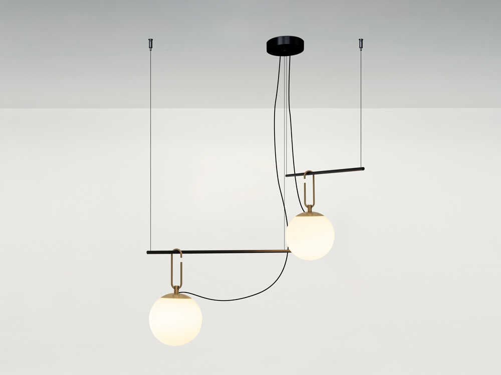 Artemide NH 2-Light Brushed Brass Black Globe Island Pendant