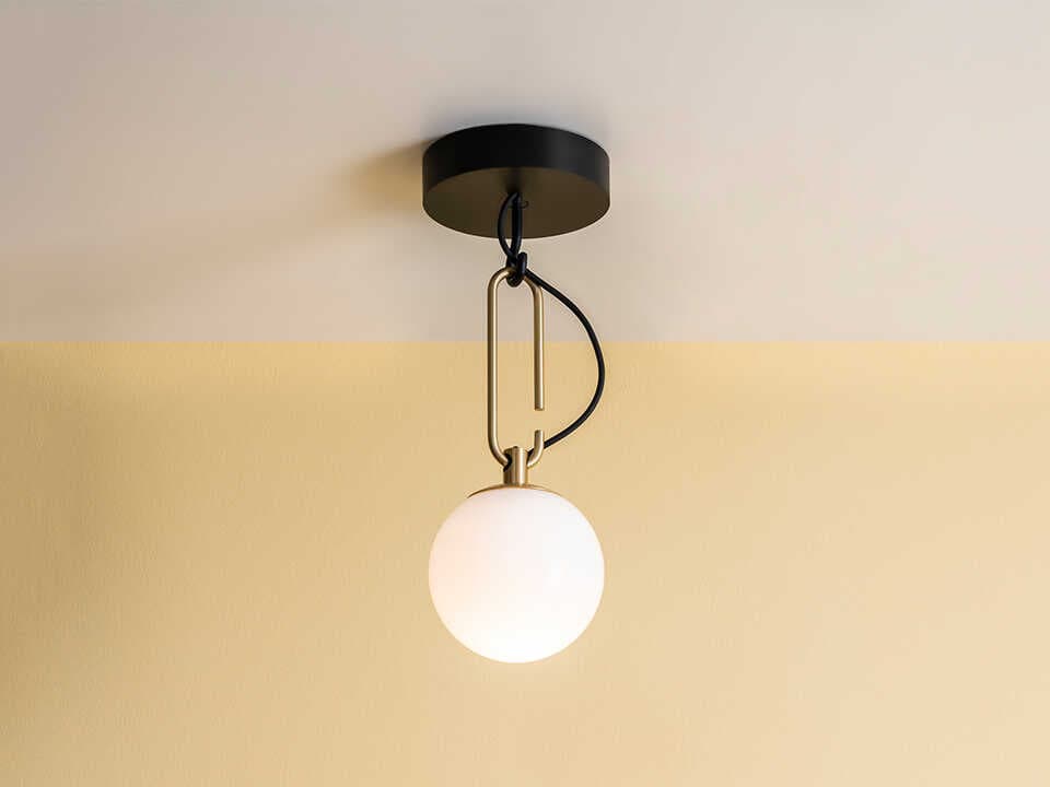 Artemide NH Brushed Brass Black Globe Semi Flush Mount