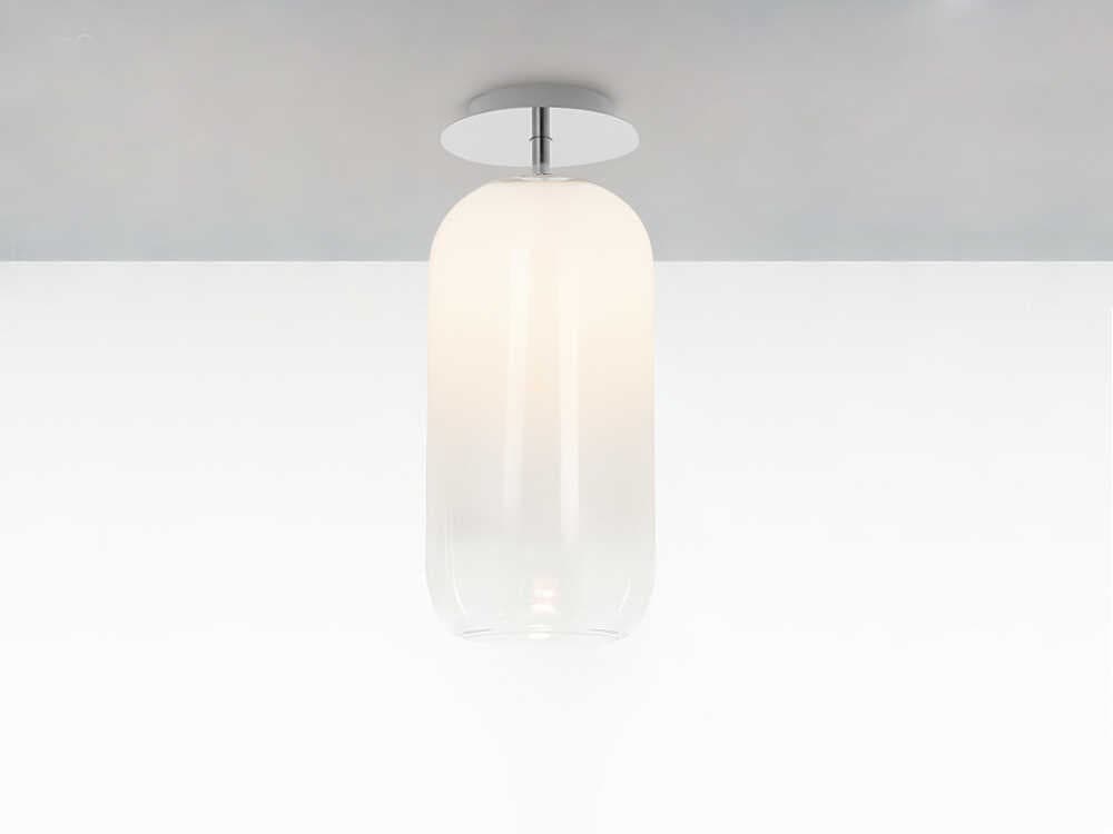 Artemide Gople Mini White Chrome Cylinder Semi Flush Mount