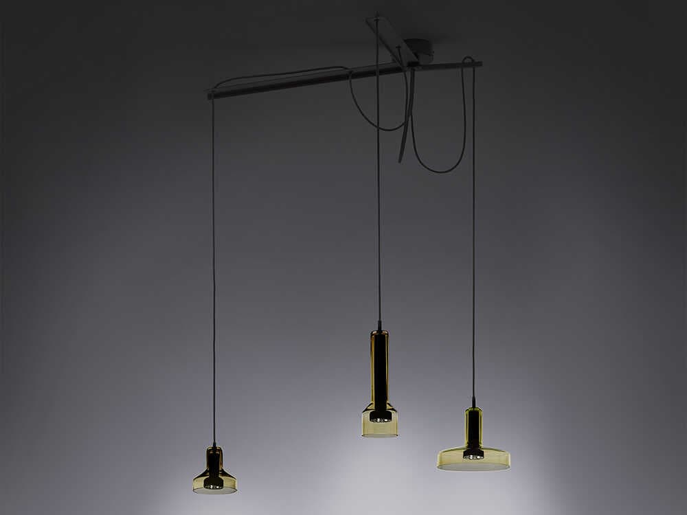 Artemide Stab 3-Light Green Amber Clear Island Pendant