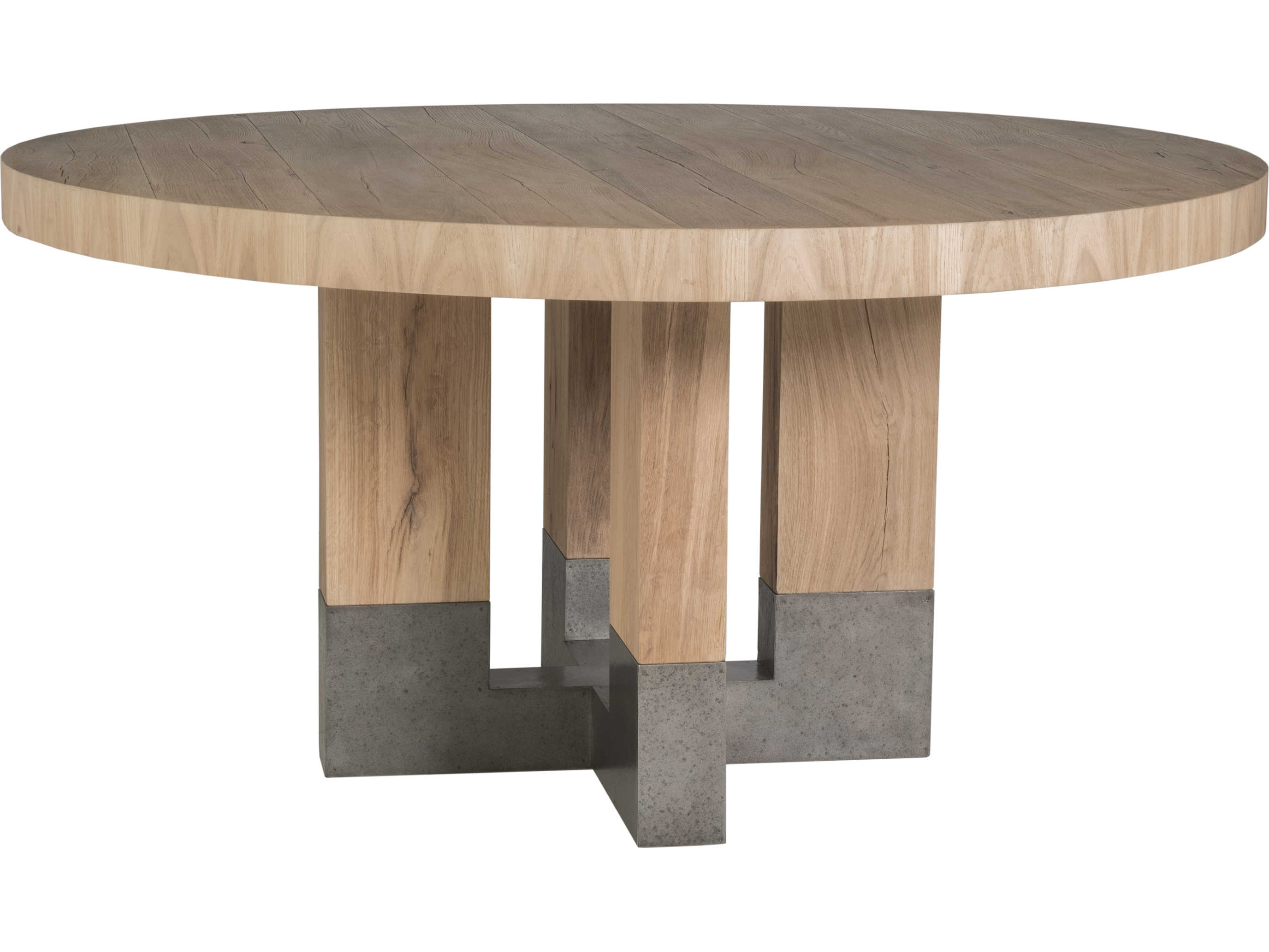 Artistica Verite Round Wood White Oak Antiqued Gun Metal Dining Table