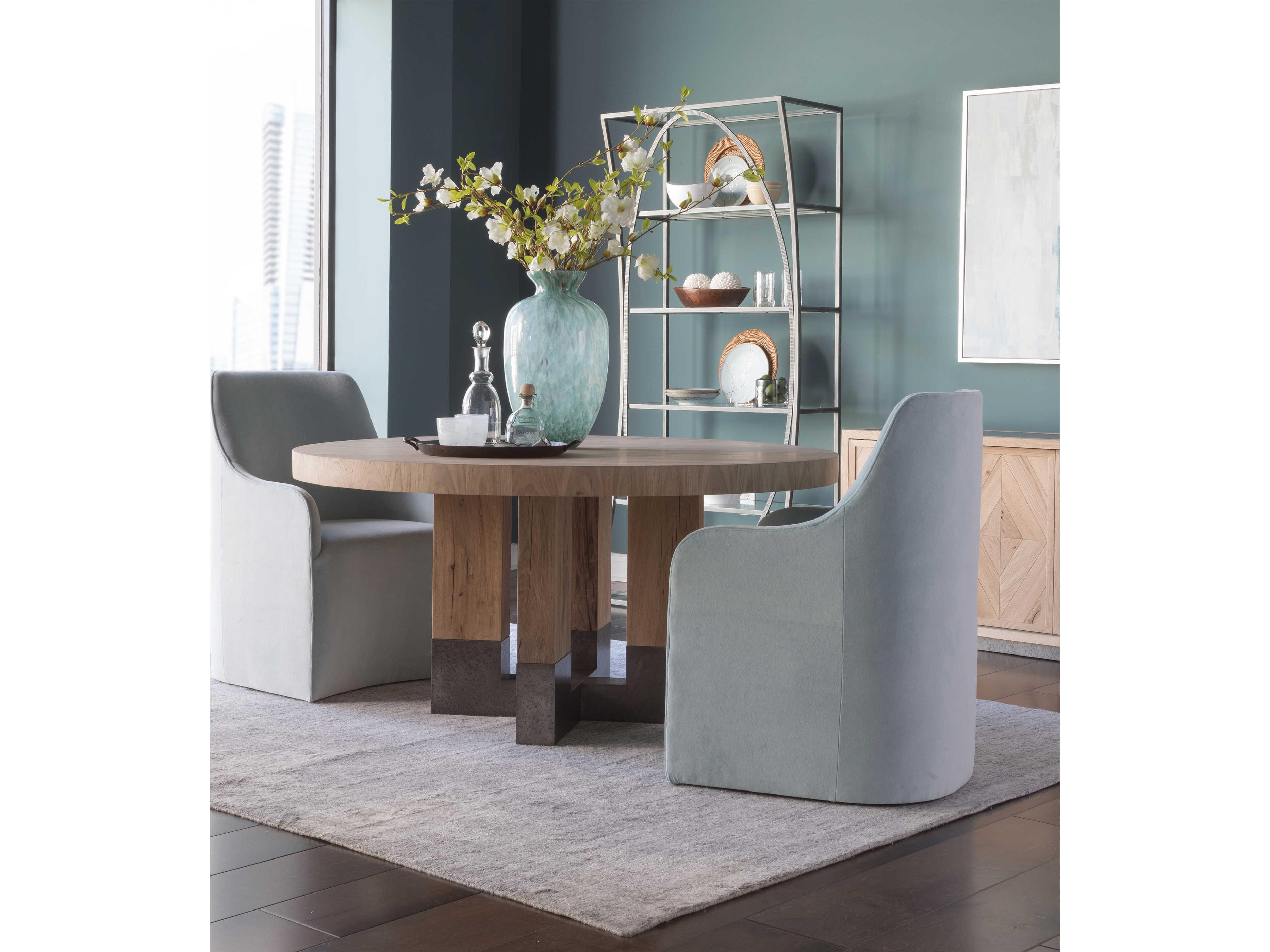 Artistica Verite Round Wood White Oak Antiqued Gun Metal Dining Table