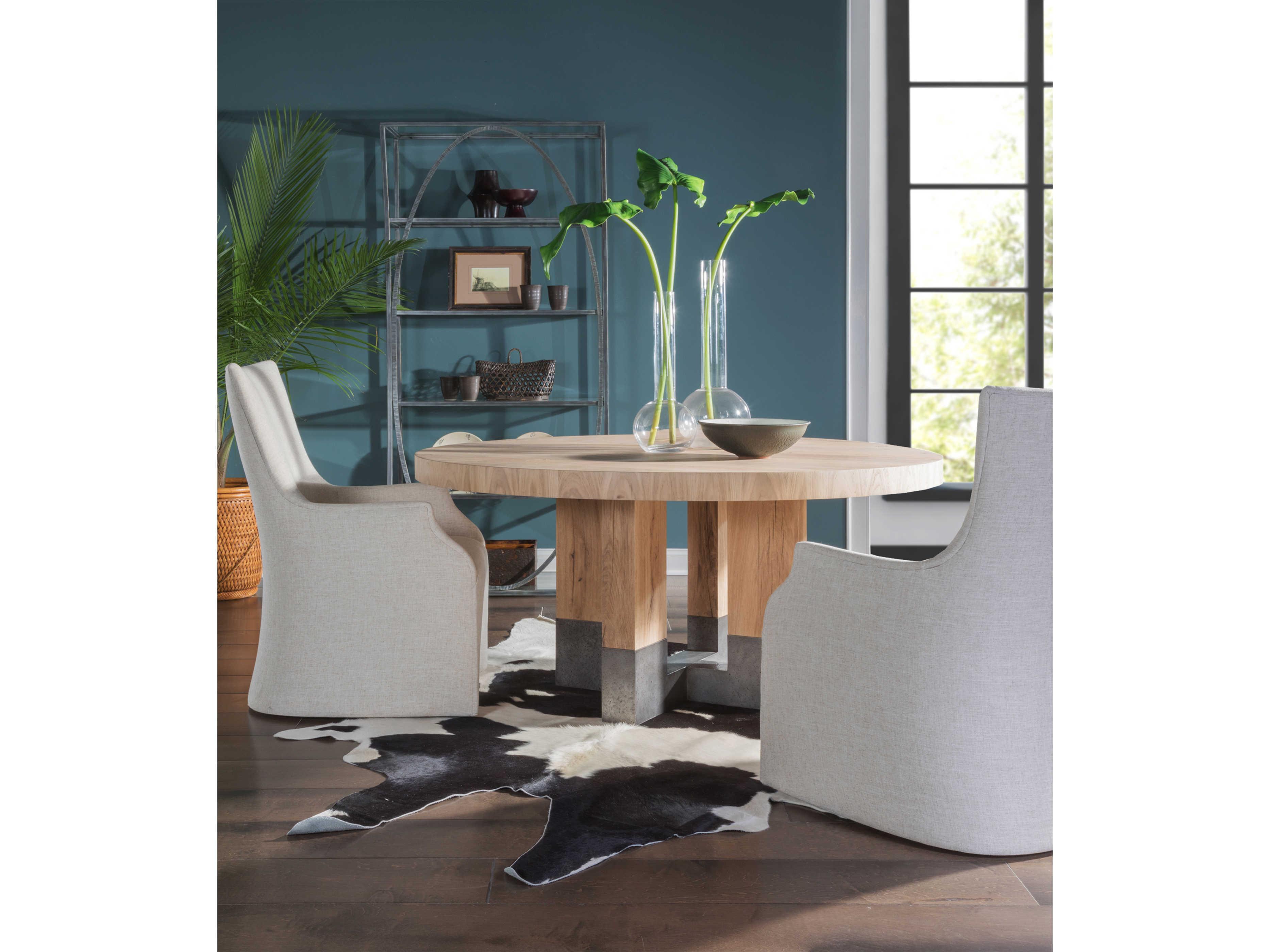 Artistica Verite Round Wood White Oak Antiqued Gun Metal Dining Table