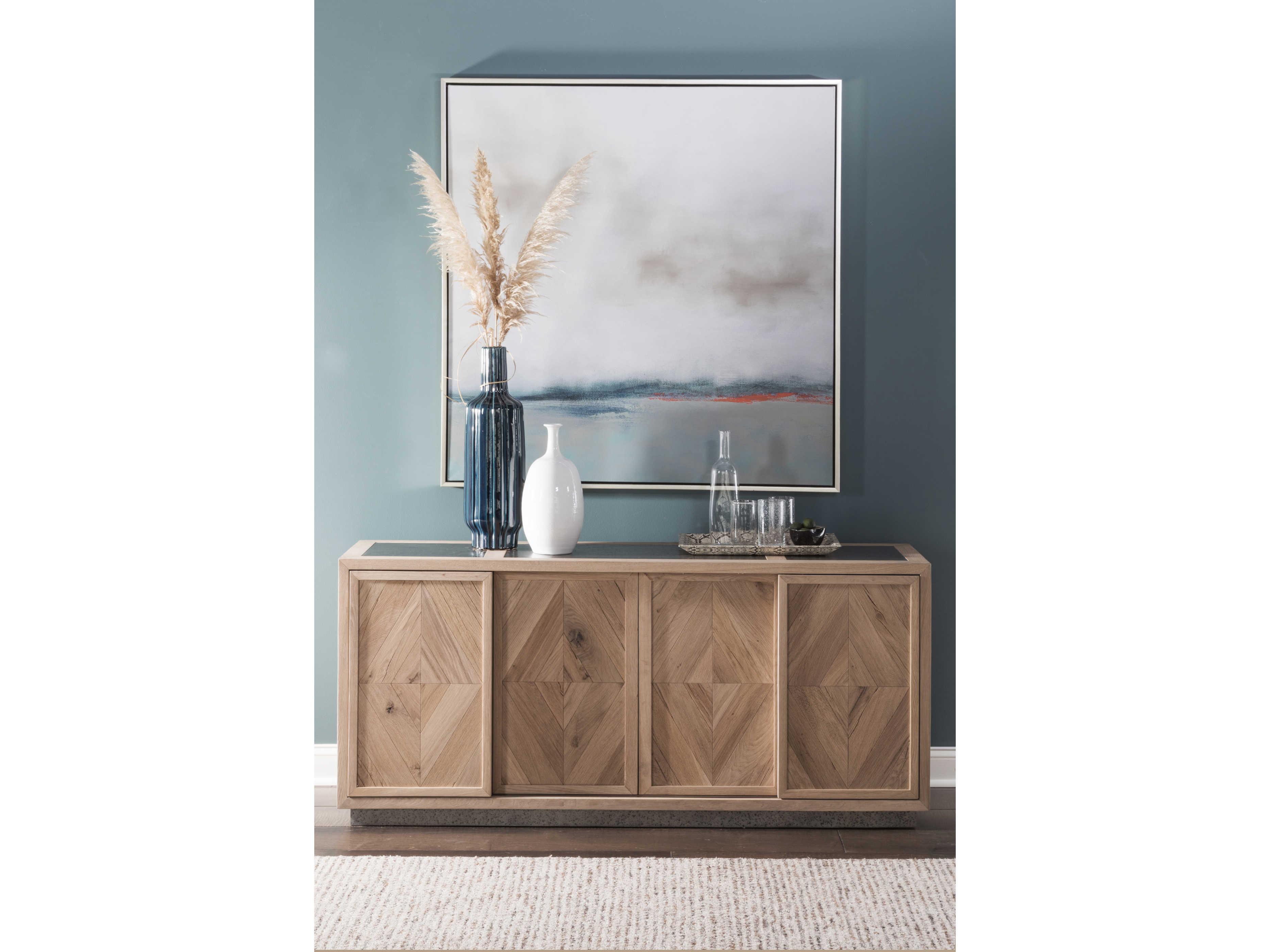 Artistica Verite 68" Oak Wood White Antiqued Gun Metal Media Console