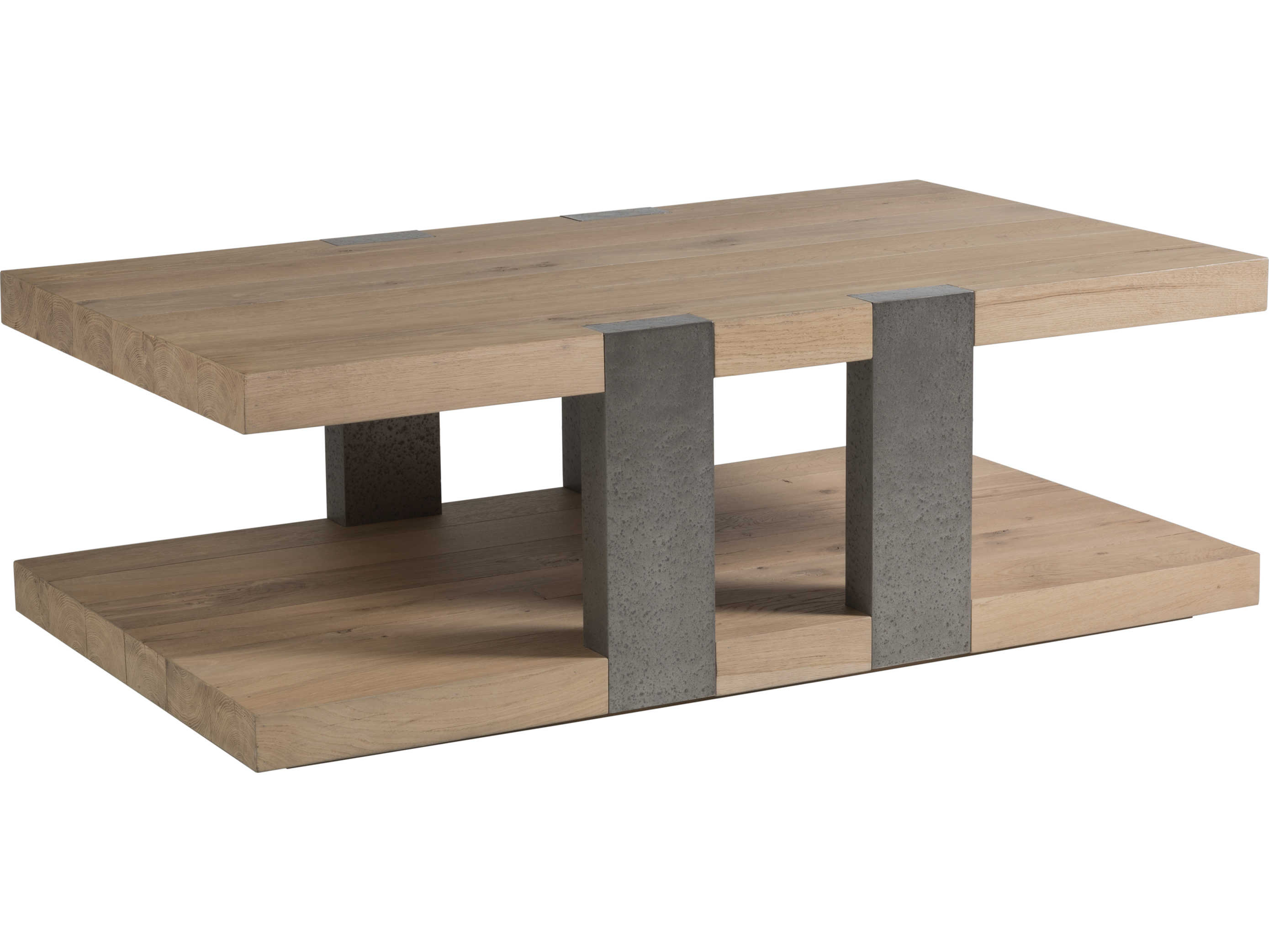 Artistica Verite Rectangular Wood White Oak Antiqued Gun Metal Cocktail Table