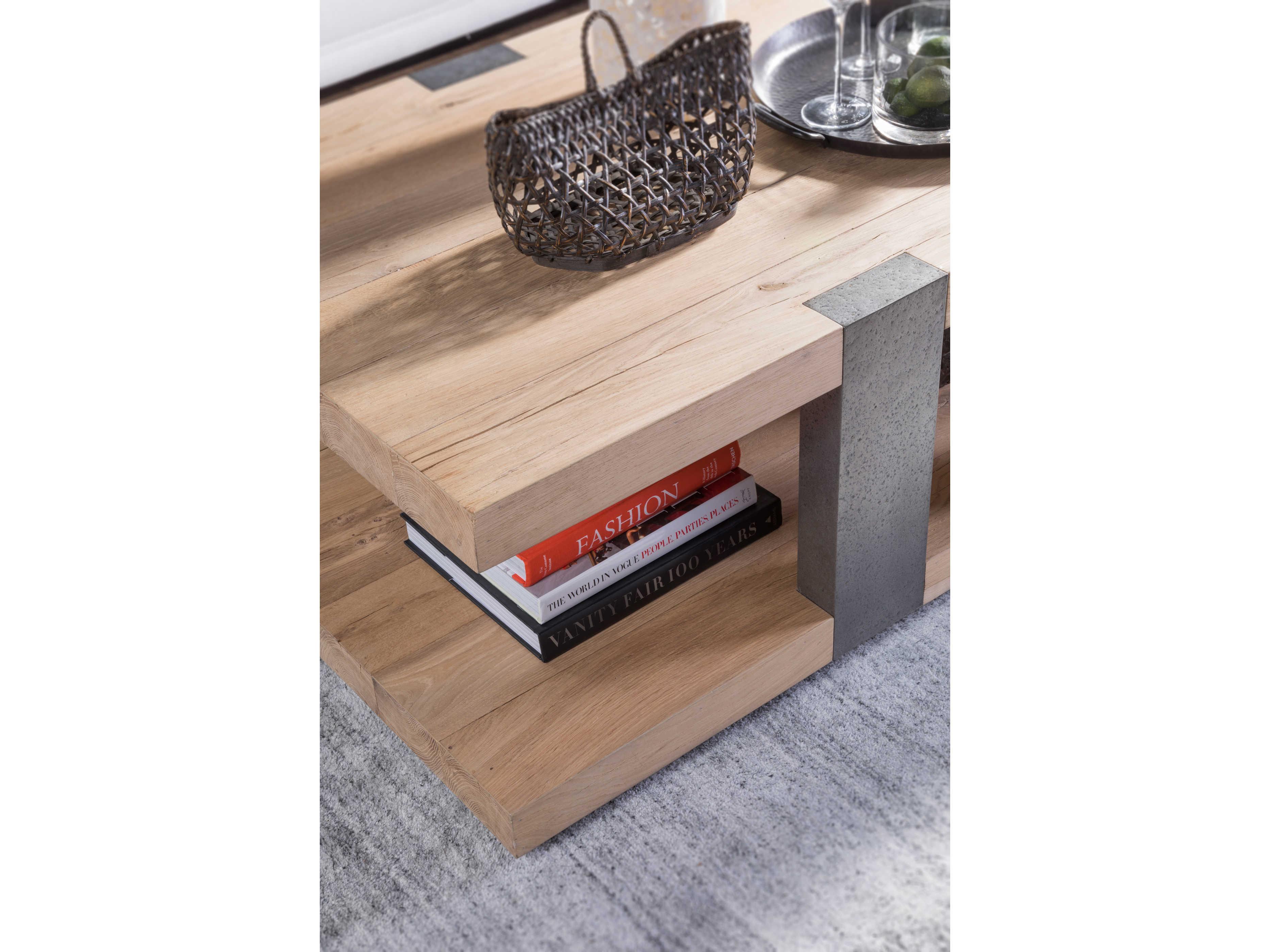 Artistica Verite Rectangular Wood White Oak Antiqued Gun Metal Cocktail Table