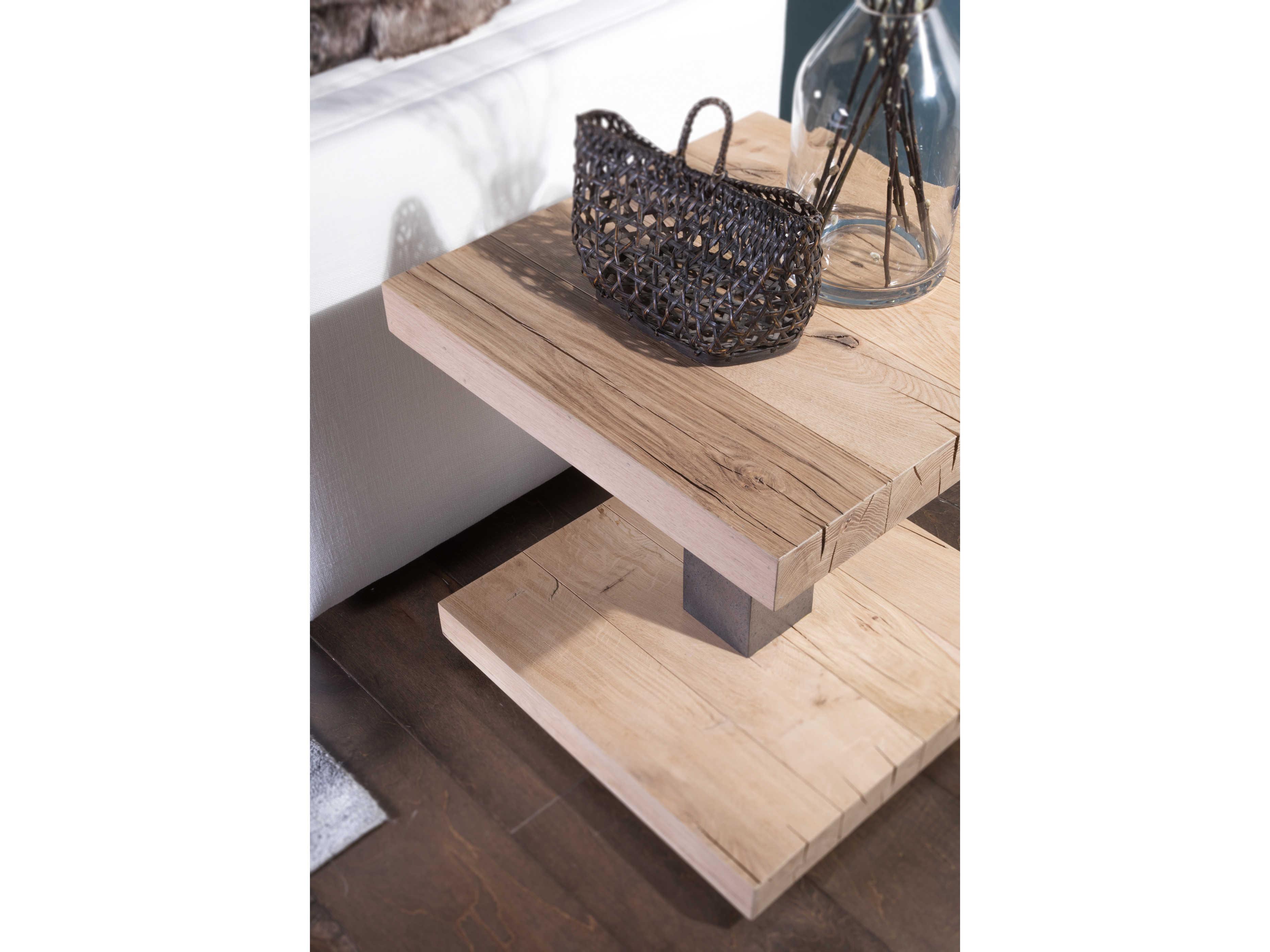 Artistica Verite Square Wood White Oak Antiqued Gun Metal End Table